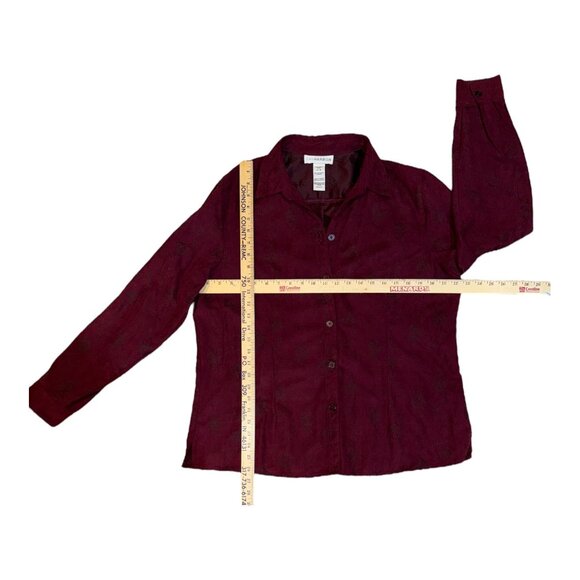 Sag Harbor Burgundy Floral Embroidered Faux Suede Button Up Top Women's XL - Picture 8 of 8